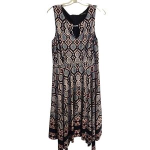 Ivanka Trump Elegant Black and Coral Pink Patterned Dress